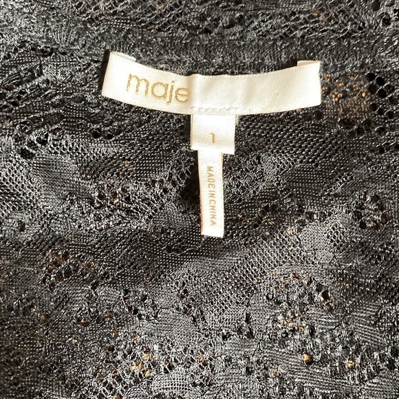 Maje Black Lace Pattern Sheer Crew Neck Top - Picture 6 of 6